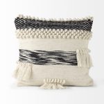 Beardell 18 x 18 Cream And Black Details With Tassels Decorative Pillow Cover