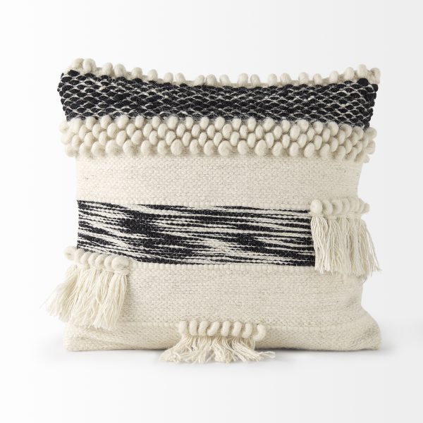Beardell 18 x 18 Cream And Black Details With Tassels Decorative Pillow Cover 5