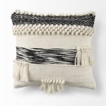 Beardell 18 x 18 Cream And Black Details With Tassels Decorative Pillow Cover
