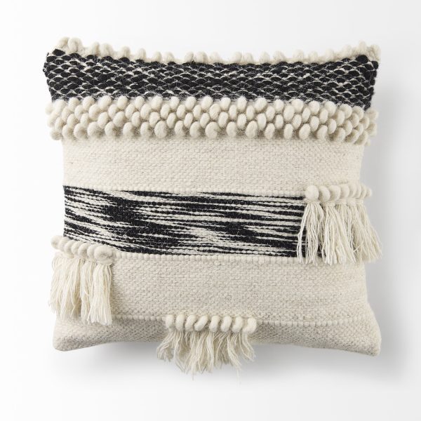 Beardell 18 x 18 Cream And Black Details With Tassels Decorative Pillow Cover 8