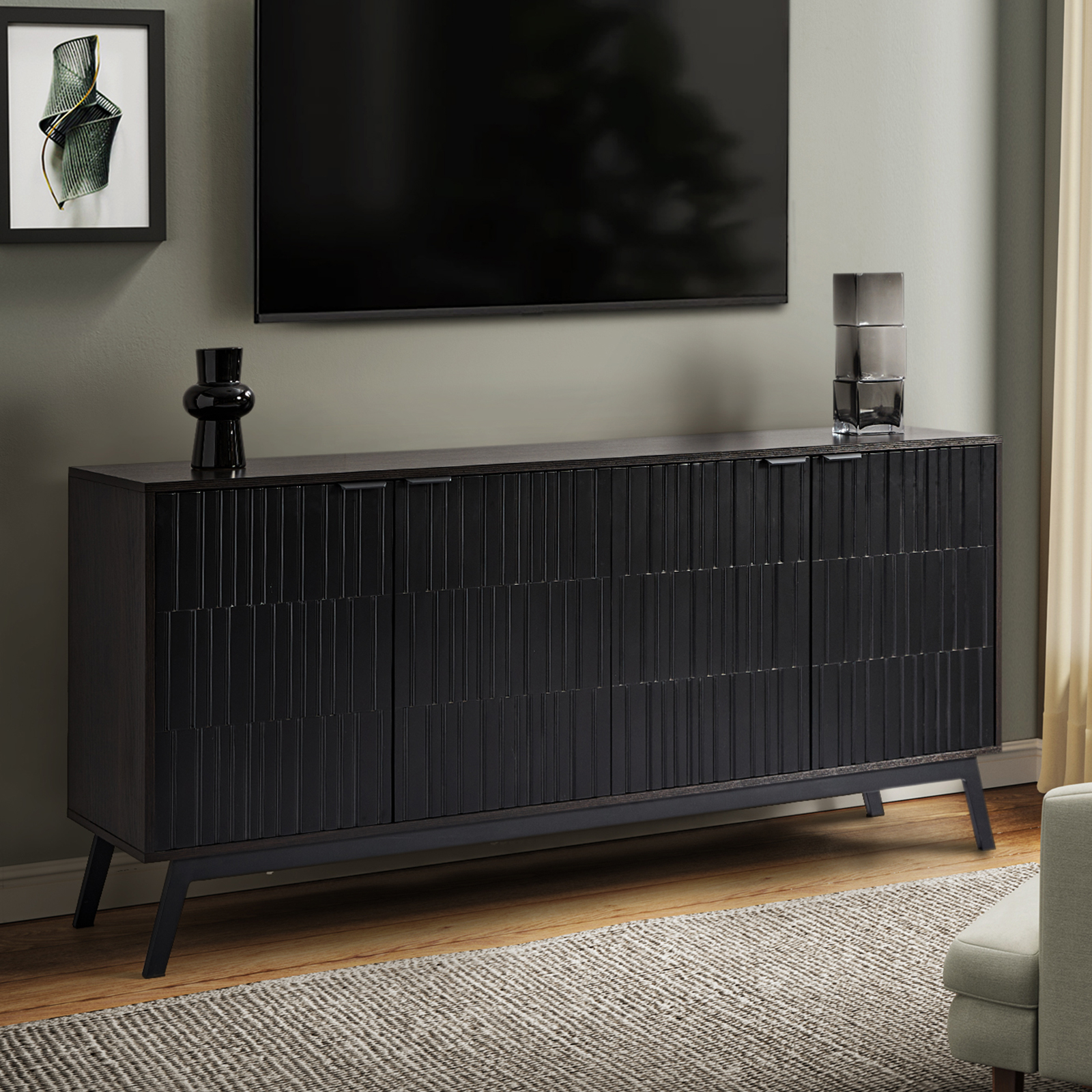 Beat Black Piano Key 4-Door Modern Sideboard 2 Beat Black Piano Key 4-Door Modern Sideboard - Image 2