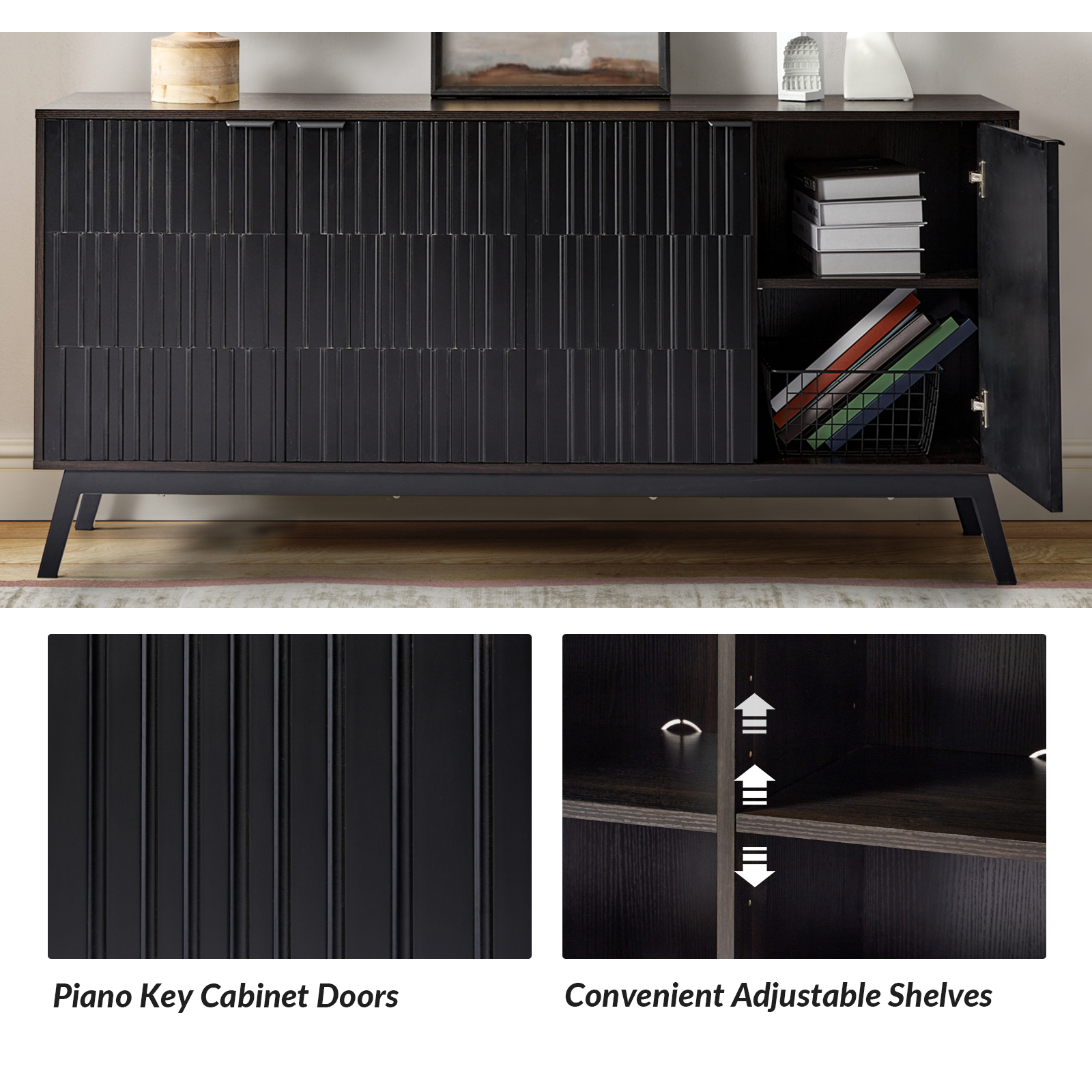 Beat Black Piano Key 4-Door Modern Sideboard 3 Beat Black Piano Key 4-Door Modern Sideboard - Image 3