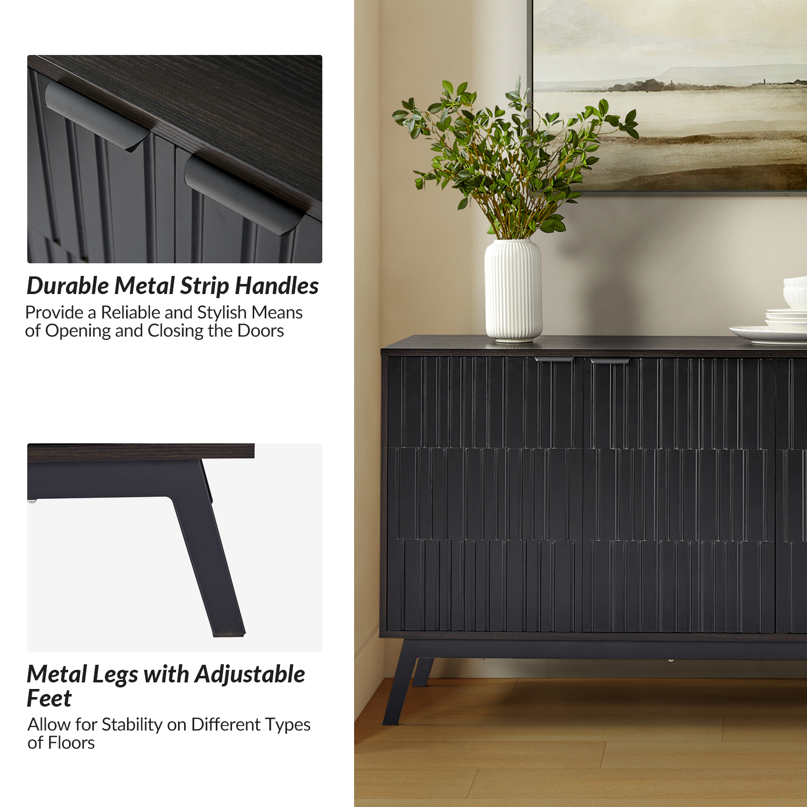 Beat Black Piano Key 4-Door Modern Sideboard 5 Beat Black Piano Key 4-Door Modern Sideboard - Image 5