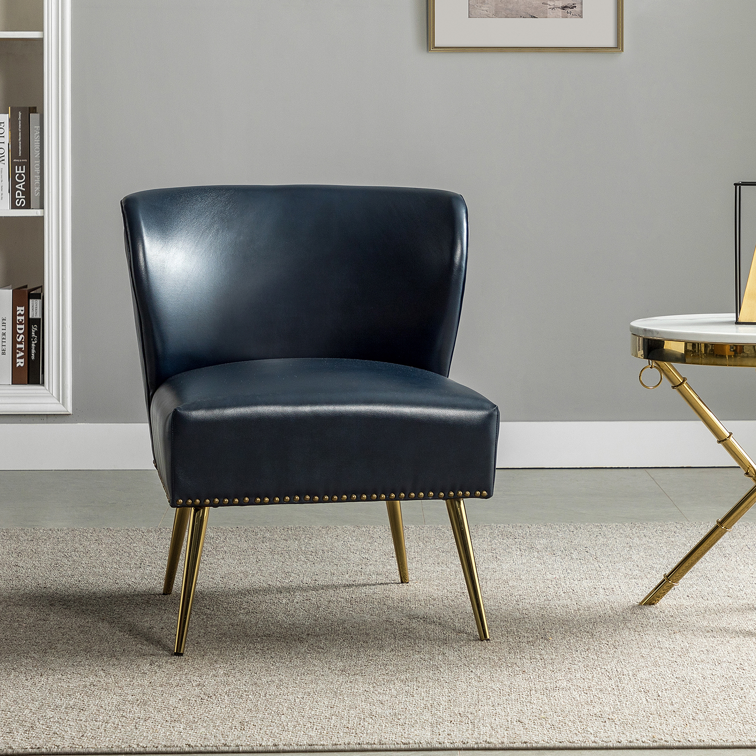 Beatrice Navy Faux Leather Nailhead Trim Accent Chair 1 Beatrice Navy Faux Leather Nailhead Trim Accent Chair