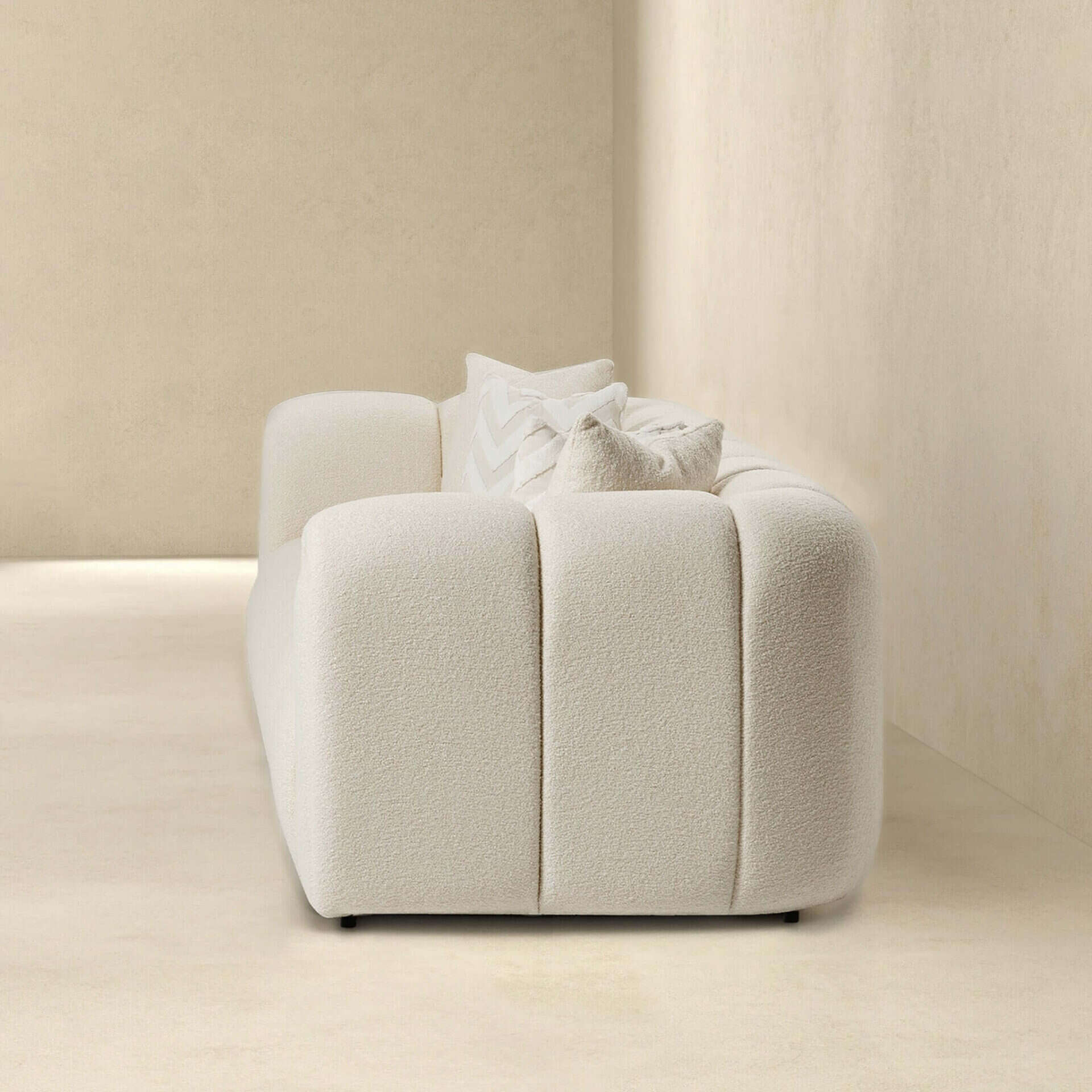 Ivory Boucle Mid-Century Modern Tufted 3-Seater Sofa 6 Ivory Boucle Mid-Century Modern Tufted 3-Seater Sofa - Image 6