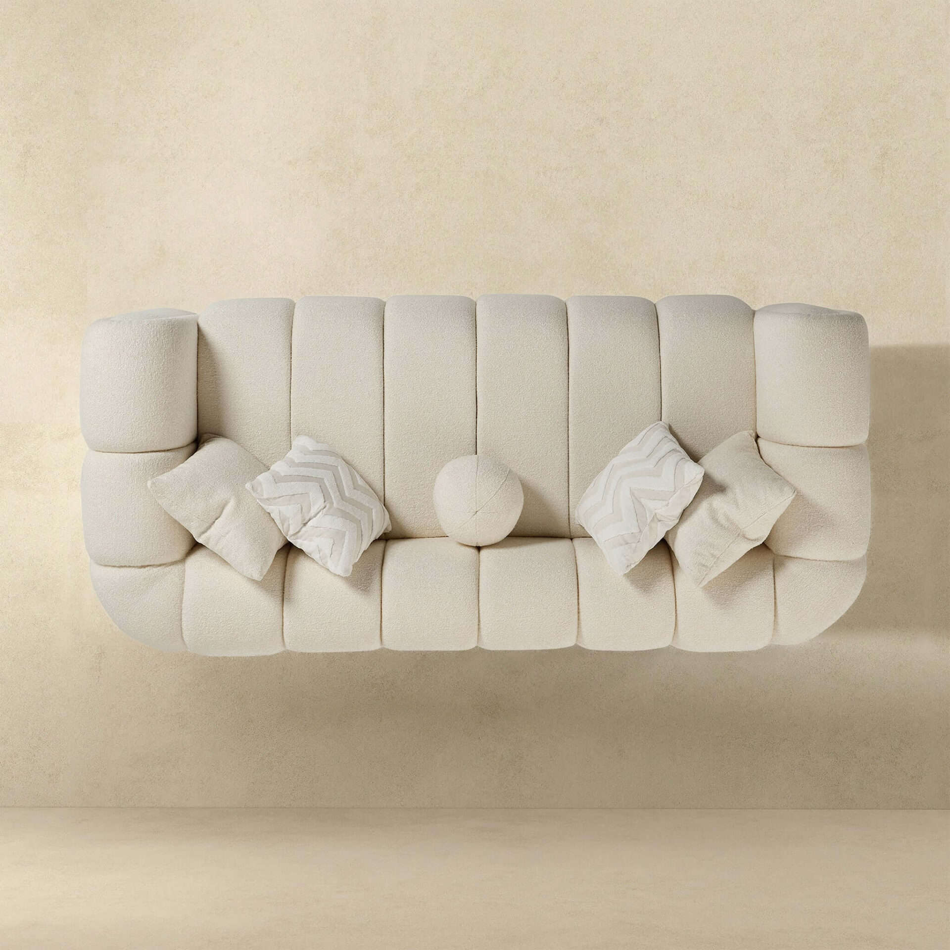Ivory Boucle Mid-Century Modern Tufted 3-Seater Sofa 5 Ivory Boucle Mid-Century Modern Tufted 3-Seater Sofa - Image 5