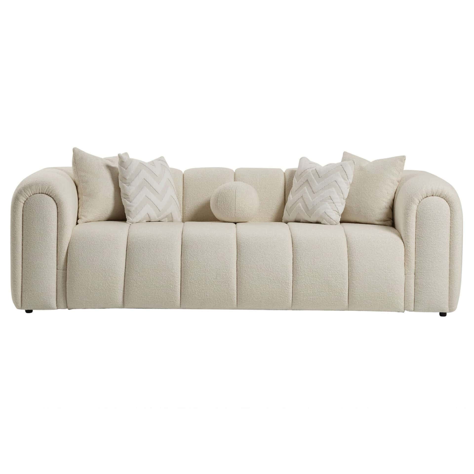 Ivory Boucle Mid-Century Modern Tufted 3-Seater Sofa 1 Ivory Boucle Mid-Century Modern Tufted 3-Seater Sofa