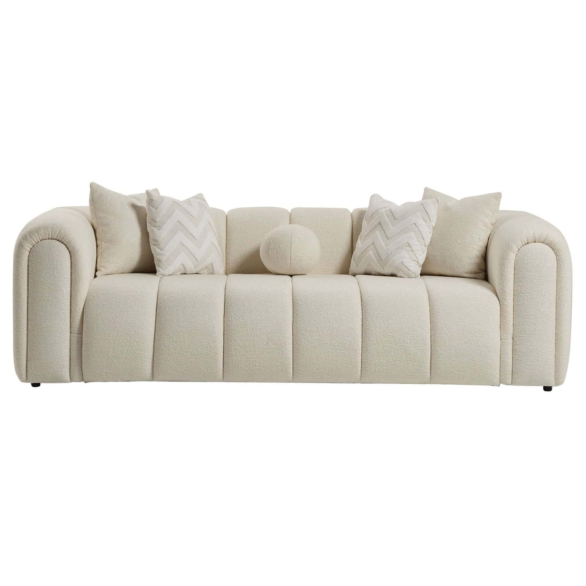 Ivory Boucle Mid-Century Modern Tufted 3-Seater Sofa 7 Ivory Boucle Mid-Century Modern Tufted 3-Seater Sofa
