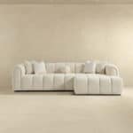 Mid-Century Modern Ivory Boucle Tufted Right Sectional Sofa 4-Seater 9 Mid-Century Modern Ivory Boucle Tufted Right Sectional Sofa 4-Seater