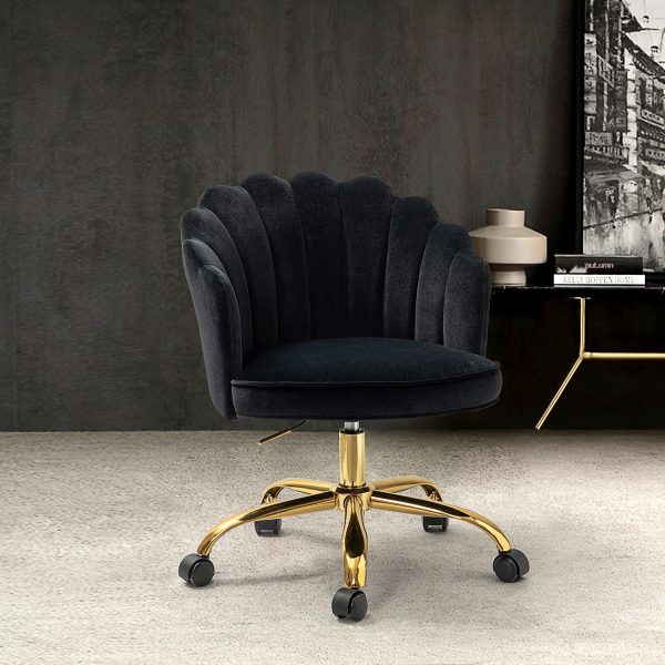 Belanda Black Velvet Tufted Flower Back Swivel Task Chair