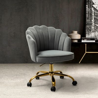Belanda Grey Velvet Tufted Flower Back Swivel Task Chair