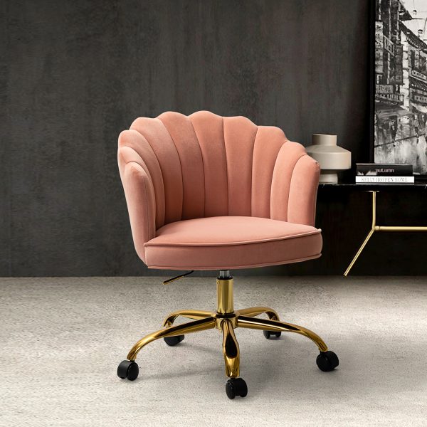 Belanda Pink Velvet Tufted Flower Back Swivel Task Chair