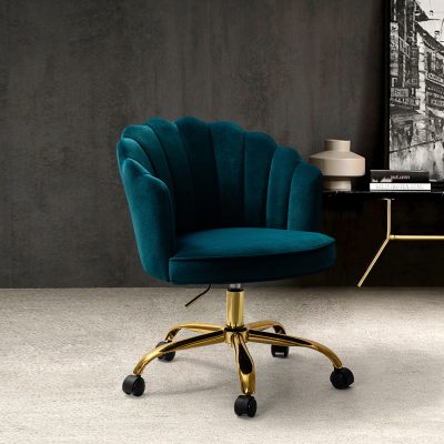 Belanda Teal Velvet Tufted Flower Back Swivel Task Chair