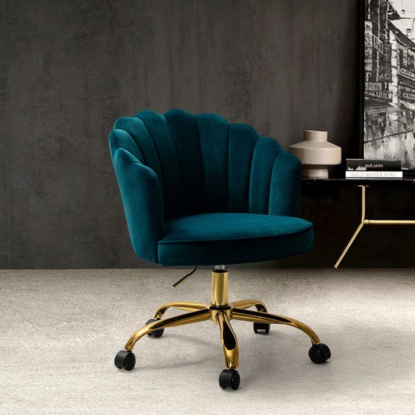 Belanda Teal Velvet Tufted Flower Back Swivel Task Chair