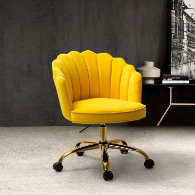 Belanda Yellow Velvet Flower Tufted Swivel Task Chair