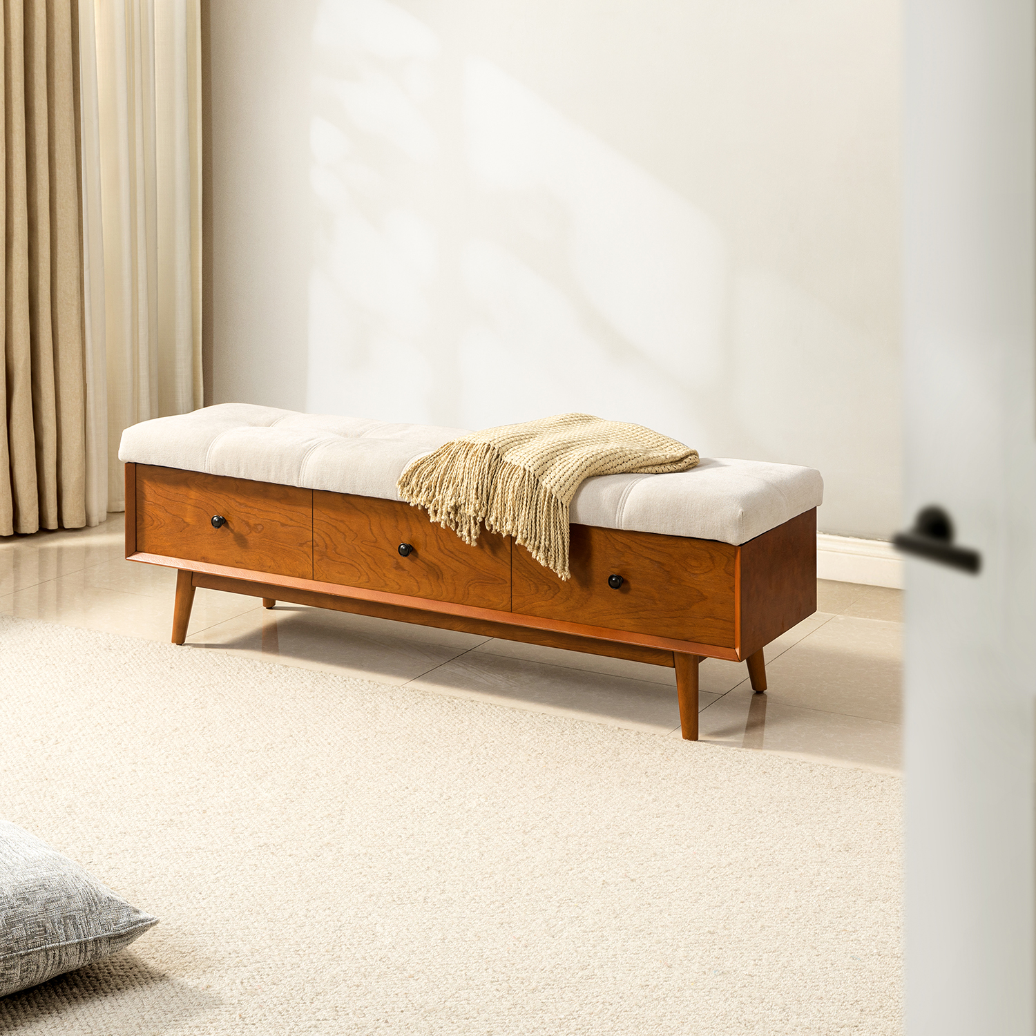 Belinda Acorn Mid-Century Modern Flip-Top Storage Bench 1 Belinda Acorn Mid-Century Modern Flip-Top Storage Bench