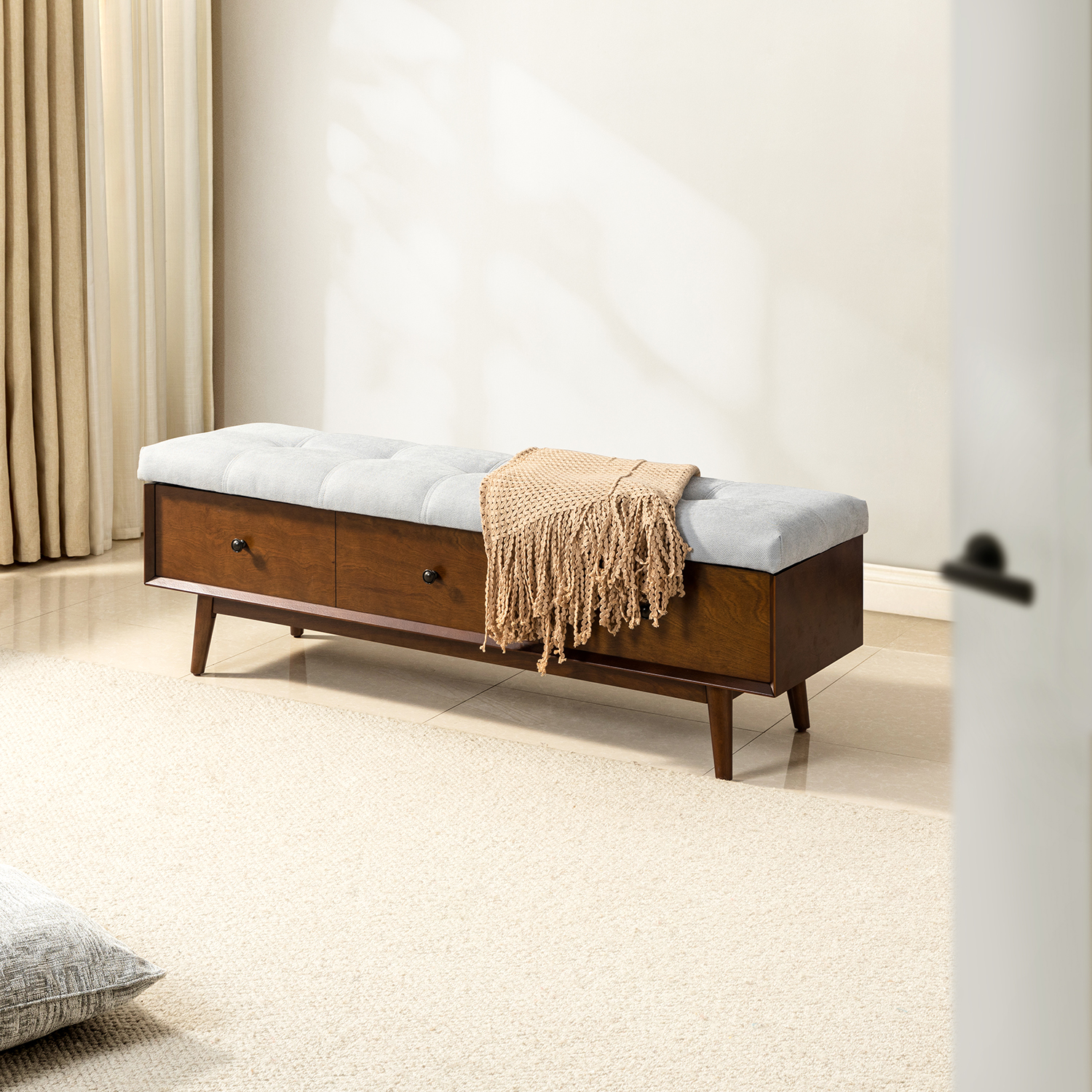 Belinda Walnut Mid-Century Modern Flip-Top Storage Bench 1 Belinda Walnut Mid-Century Modern Flip-Top Storage Bench