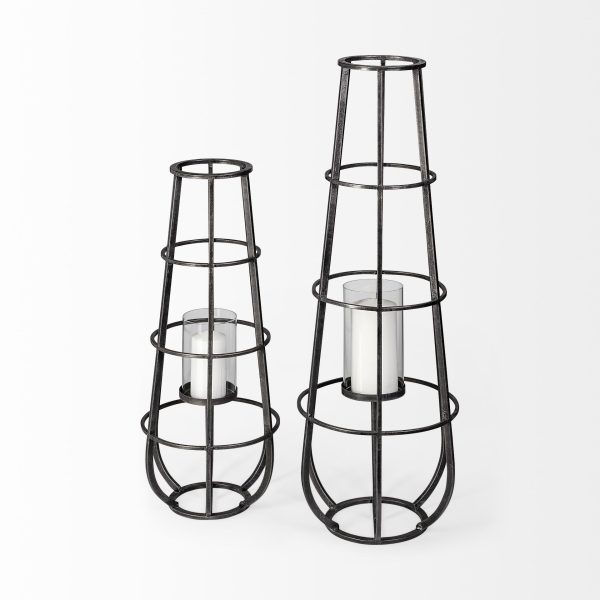 Bella Small Black Metal Cylindrical Cage Candle Holder Lantern 2