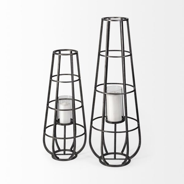 Bella Small Black Metal Cylindrical Cage Candle Holder Lantern 3
