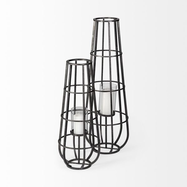 Bella Small Black Metal Cylindrical Cage Candle Holder Lantern 4