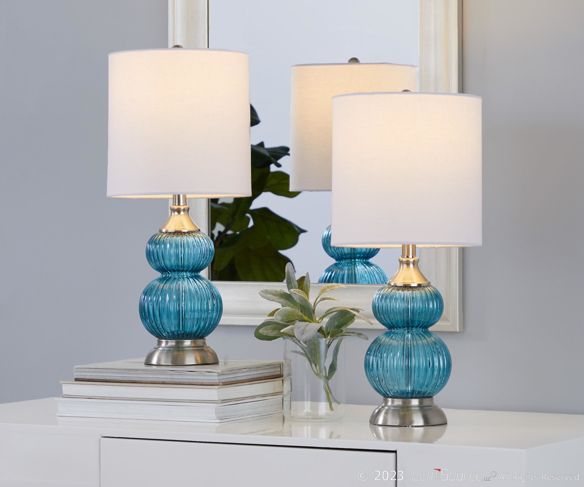 Belle Contemporary Blue Seeded Glass Table Lamps (Set of 2) 1 Belle Contemporary Blue Seeded Glass Table Lamps (Set of 2)
