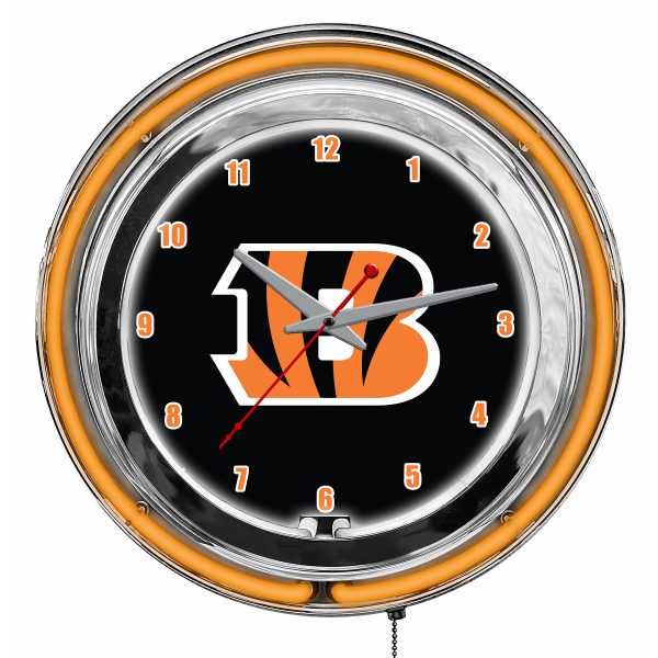 Bengals 14 Inch Neon Chrome Clock Cincinnati Collection 1