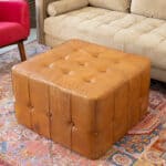 Antique Tan Leather Mid-Century Modern Square Ottoman 5 Antique Tan Leather Mid-Century Modern Square Ottoman