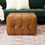 Antique Tan Leather Mid-Century Modern Square Ottoman 6 Antique Tan Leather Mid-Century Modern Square Ottoman