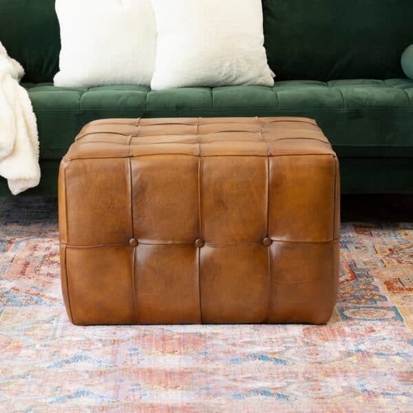 BenjiroSquareTanLeatherOttoman 2