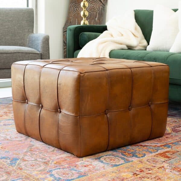 BenjiroSquareTanLeatherOttoman 3