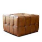 Antique Tan Leather Mid-Century Modern Square Ottoman 8 Antique Tan Leather Mid-Century Modern Square Ottoman