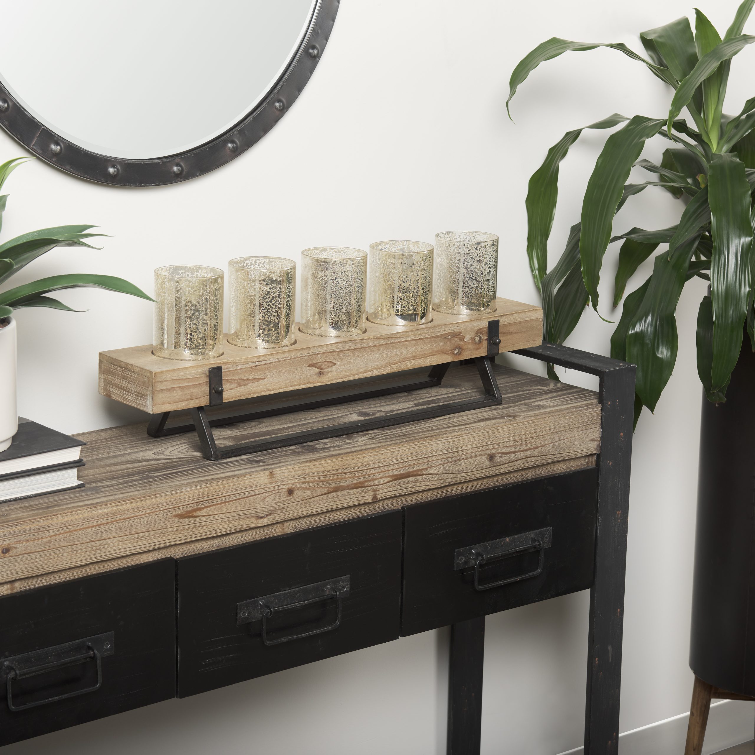 Benk Wood and Black Metal Five Cup Candle Holder 3 Benk Wood and Black Metal Five Cup Candle Holder - Image 3