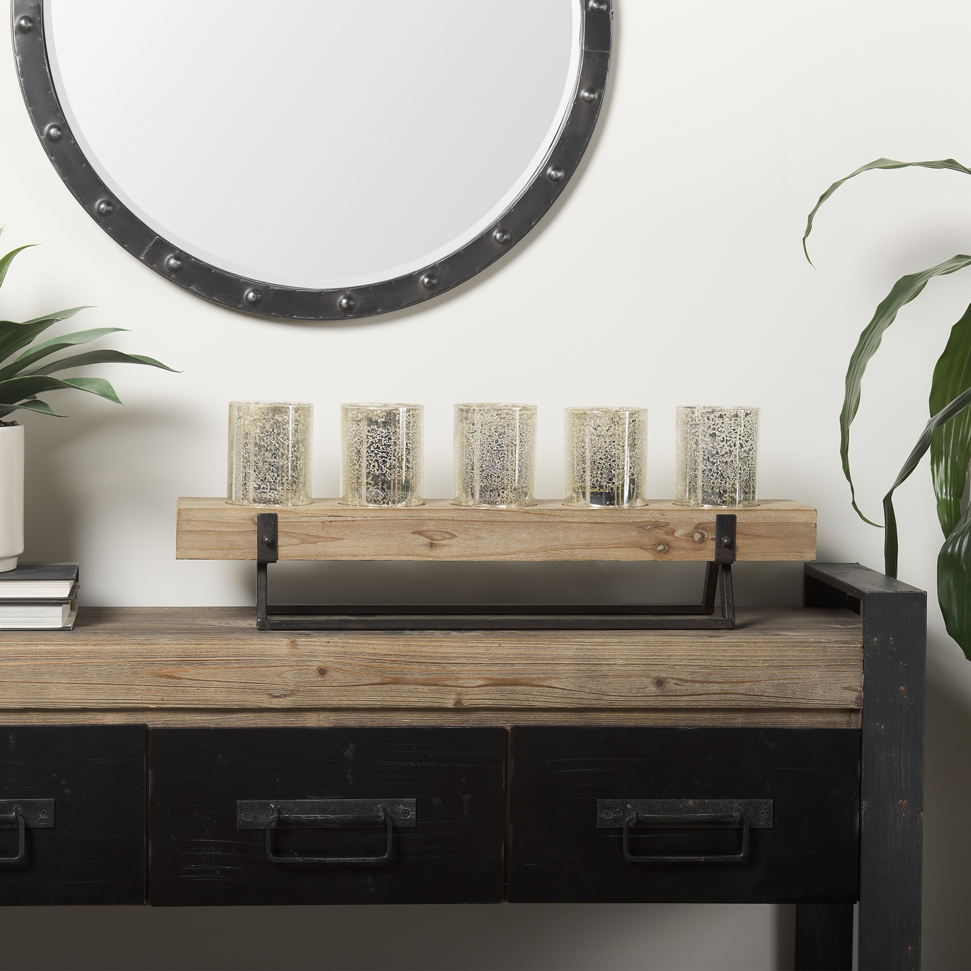 Benk Wood and Black Metal Five Cup Candle Holder 4 Benk Wood and Black Metal Five Cup Candle Holder - Image 4