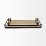 Benson Set of 2 Brown Wood Black Metal Trays