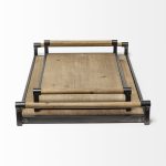 Benson Set of 2 Brown Wood Black Metal Trays
