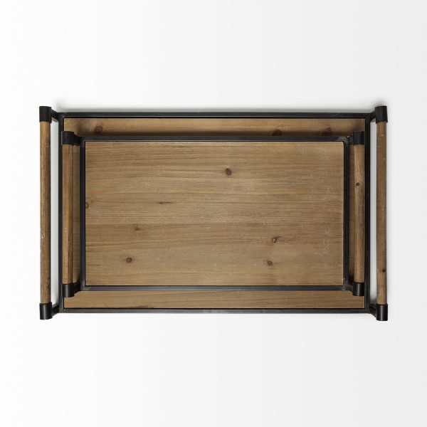 Benson Set of 2 Brown Wood Black Metal Trays 4
