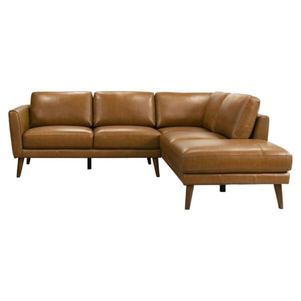 Tan Leather Sectional Sofa with Right Facing Chaise