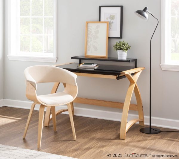 Bentley Mid Century Modern Natural Wood Black Glass Office Desk 1