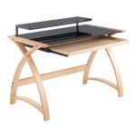 Bentley Mid-Century Modern Natural Wood Black Glass Office Desk 24 Bentley Mid-Century Modern Natural Wood Black Glass Office Desk