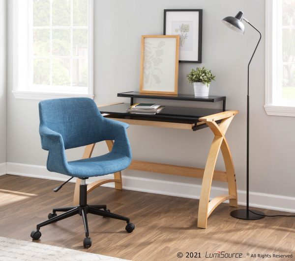 Bentley Mid Century Modern Natural Wood Black Glass Office Desk 2