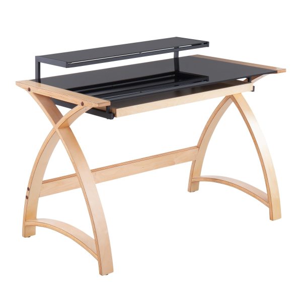 Bentley Mid Century Modern Natural Wood Black Glass Office Desk 4