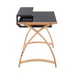 Bentley Mid-Century Modern Natural Wood Black Glass Office Desk 19 Bentley Mid-Century Modern Natural Wood Black Glass Office Desk