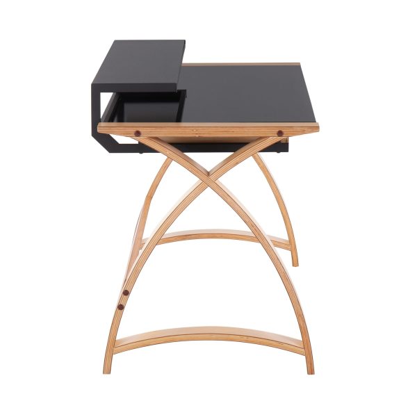 Bentley Mid Century Modern Natural Wood Black Glass Office Desk 5