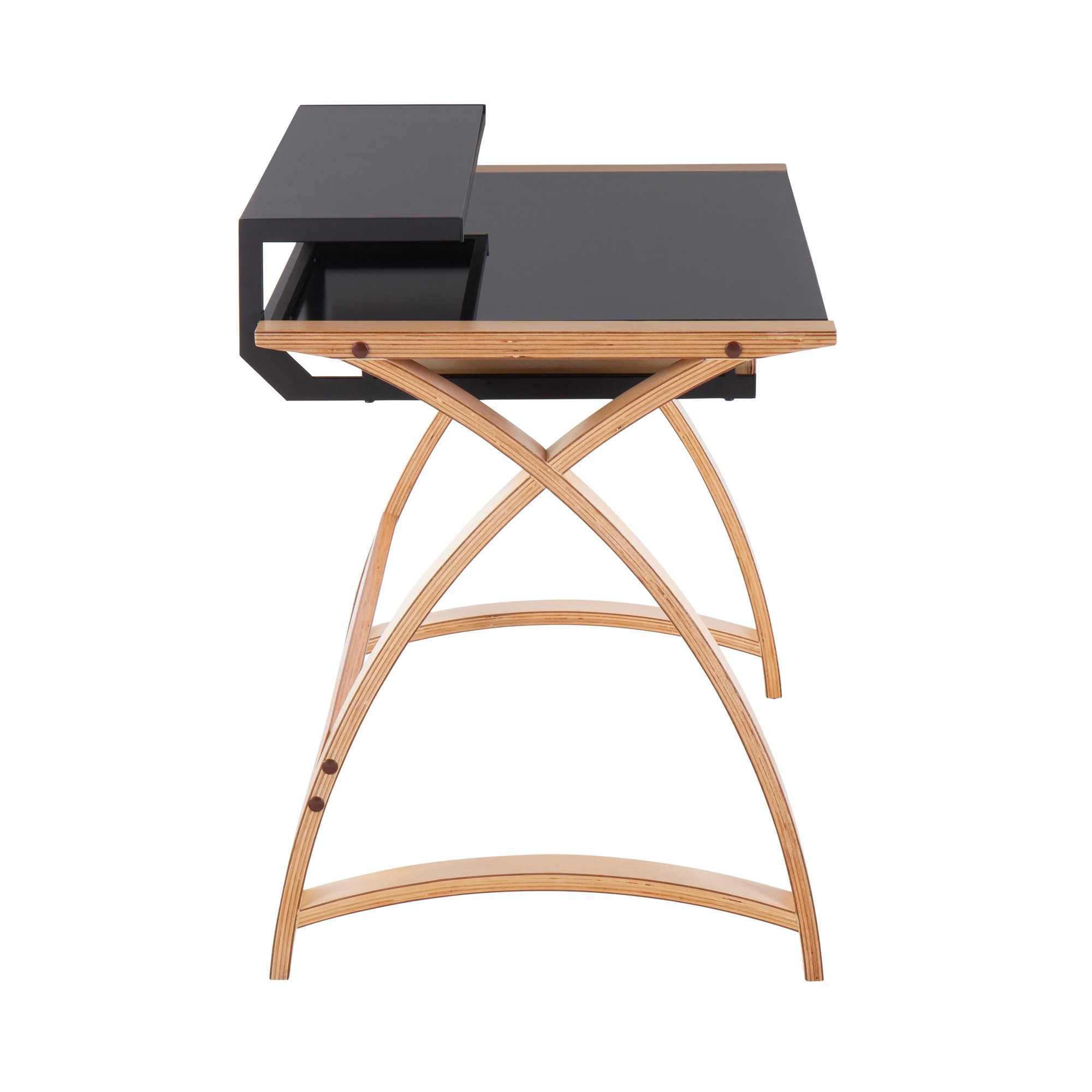 Bentley Mid-Century Modern Natural Wood Black Glass Office Desk 6 Bentley Mid-Century Modern Natural Wood Black Glass Office Desk - Image 6