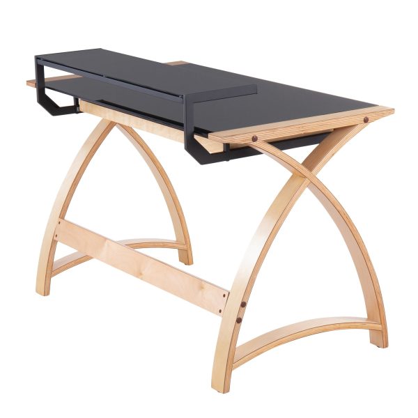 Bentley Mid Century Modern Natural Wood Black Glass Office Desk 6