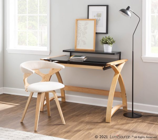 Bentley Mid Century Modern Natural Wood Black Glass Office Desk