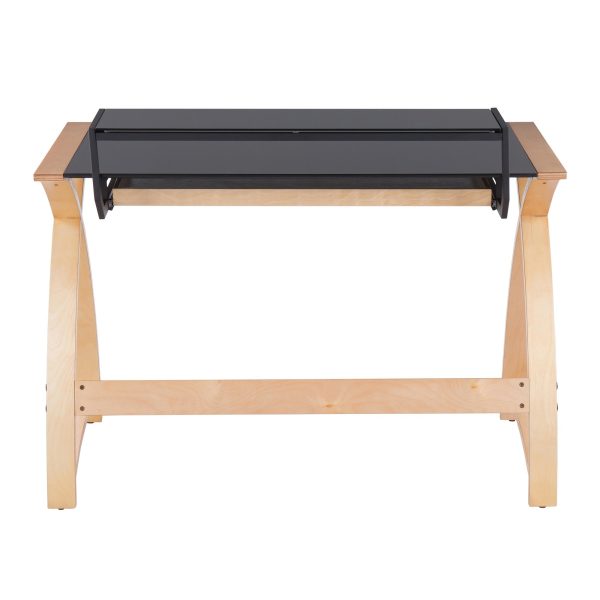 Bentley Mid Century Modern Natural Wood Black Glass Office Desk 7