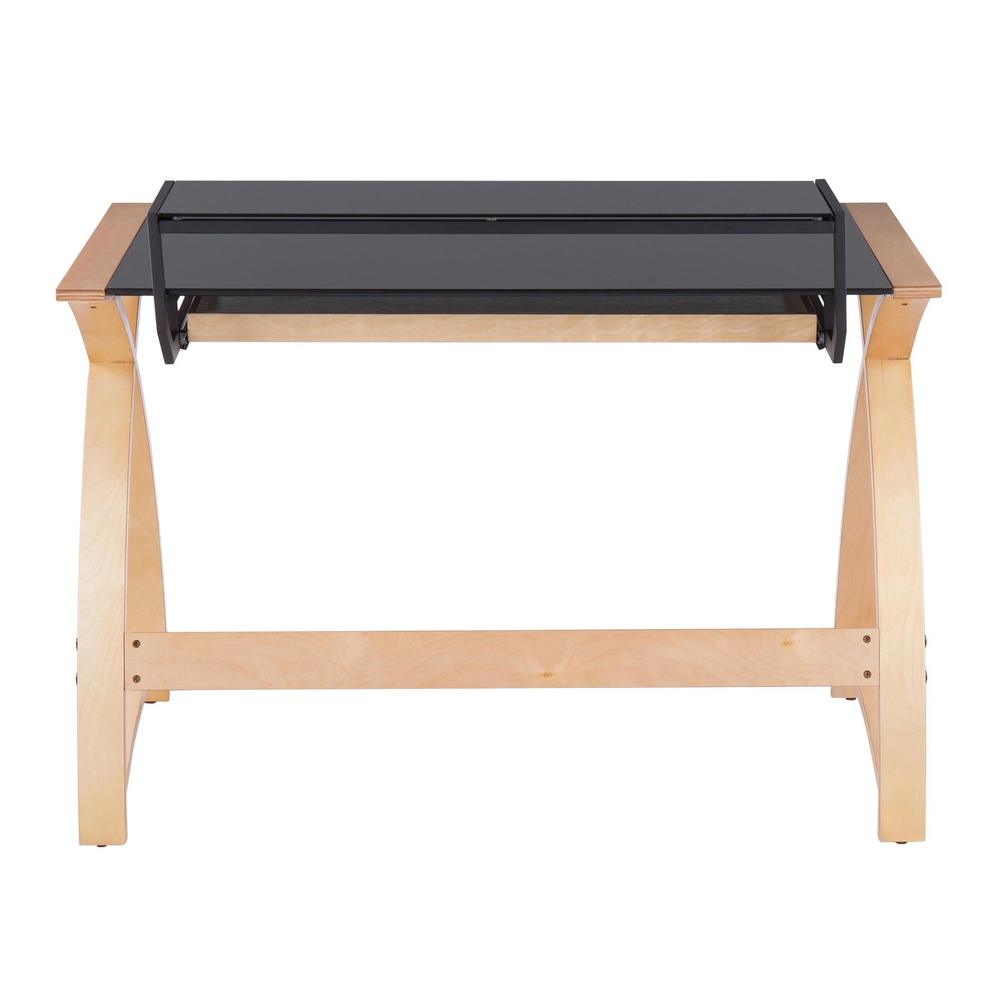 Bentley Mid-Century Modern Natural Wood Black Glass Office Desk 8 Bentley Mid-Century Modern Natural Wood Black Glass Office Desk - Image 8