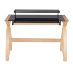 Bentley Mid-Century Modern Natural Wood Black Glass Office Desk 22 Bentley Mid-Century Modern Natural Wood Black Glass Office Desk