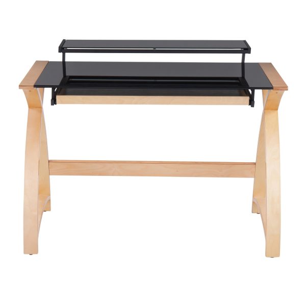 Bentley Mid Century Modern Natural Wood Black Glass Office Desk 8